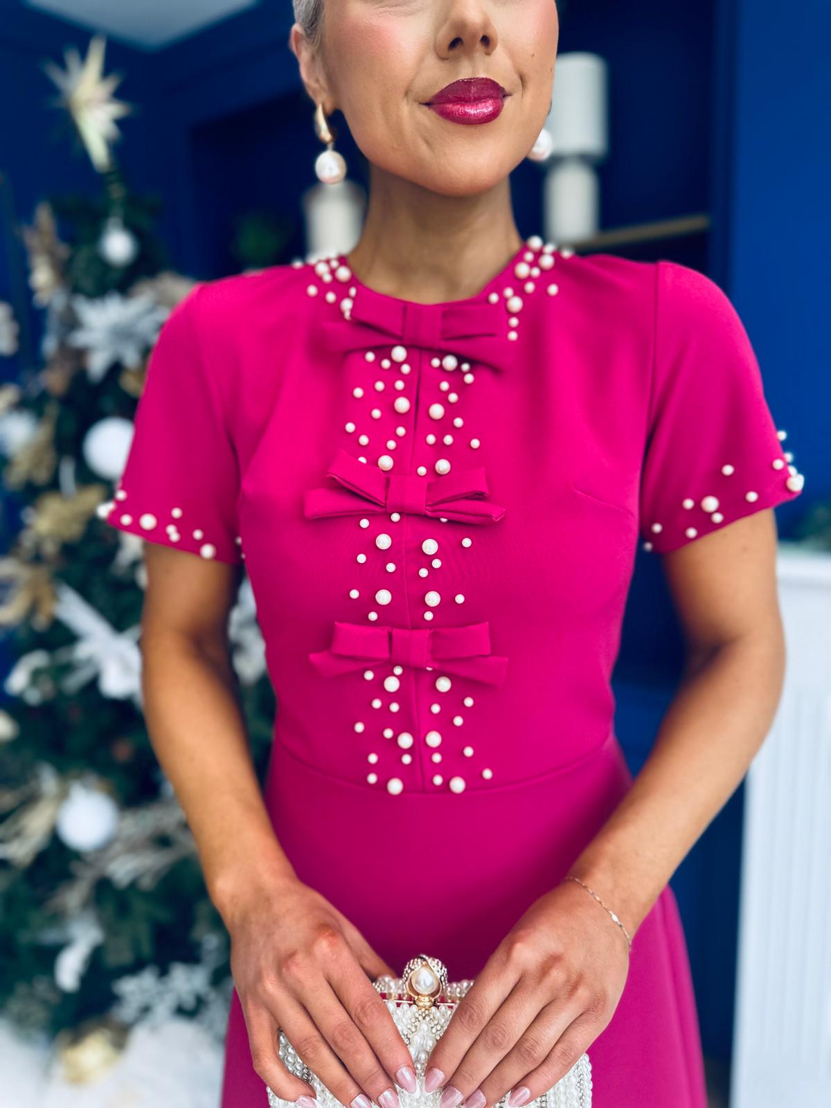 Nigella Pearl Embellished Occasion Dress Raspberry