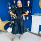 Sinead Puff Sleeve Jaquard Occasion Dress Black