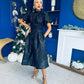 Sinead Puff Sleeve Jaquard Occasion Dress Black