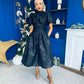 Sinead Puff Sleeve Jaquard Occasion Dress Black