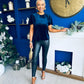 Dani Angel Sleeve Velvet Top Navy