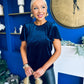 Dani Angel Sleeve Velvet Top Navy