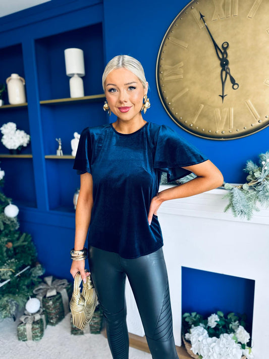Dani Angel Sleeve Velvet Top Navy