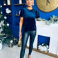 Dani Angel Sleeve Velvet Top Navy