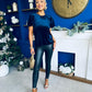 Dani Angel Sleeve Velvet Top Navy