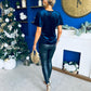 Dani Angel Sleeve Velvet Top Navy