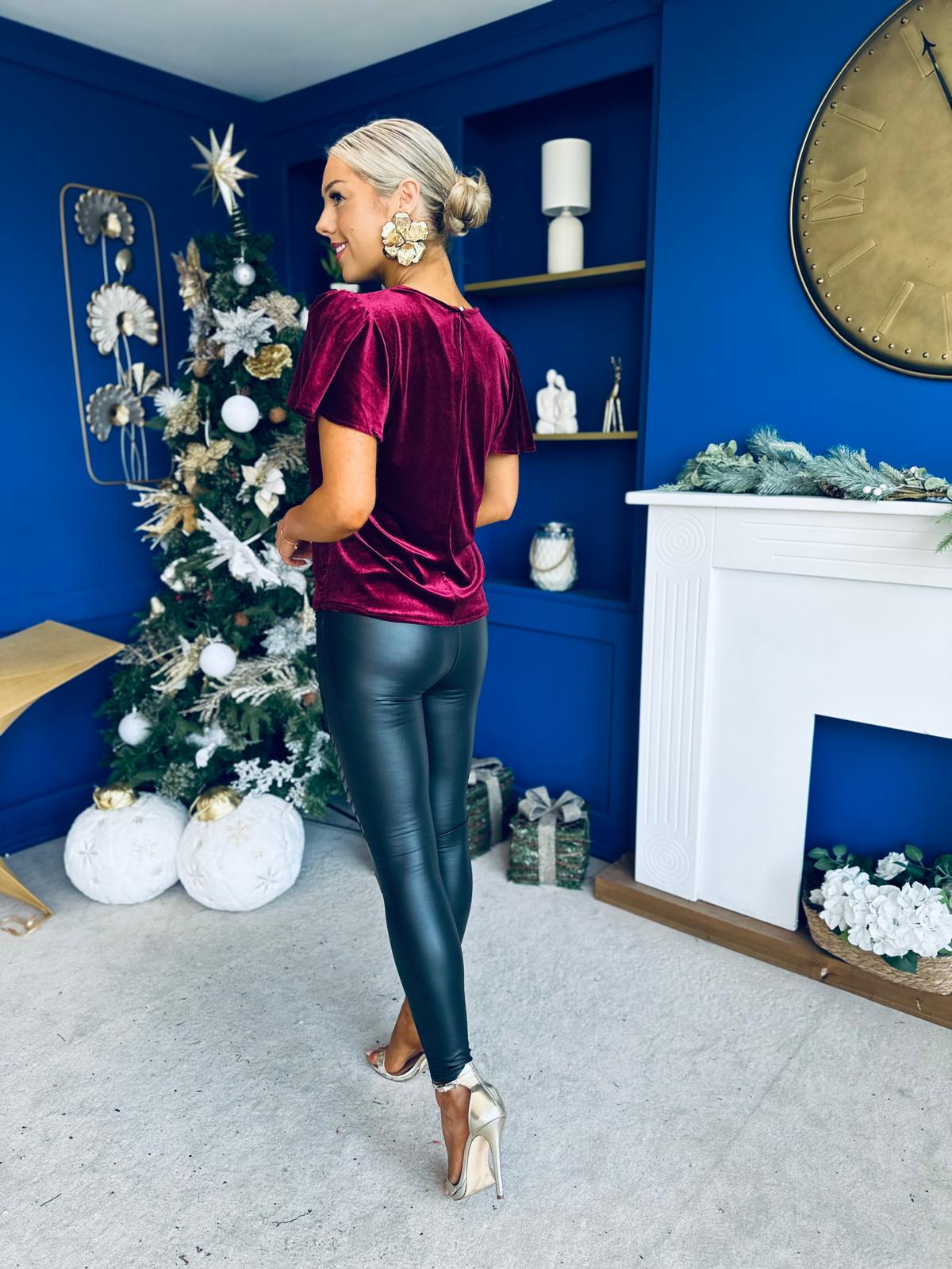 Dani Angel Sleeve Velvet Top Wine