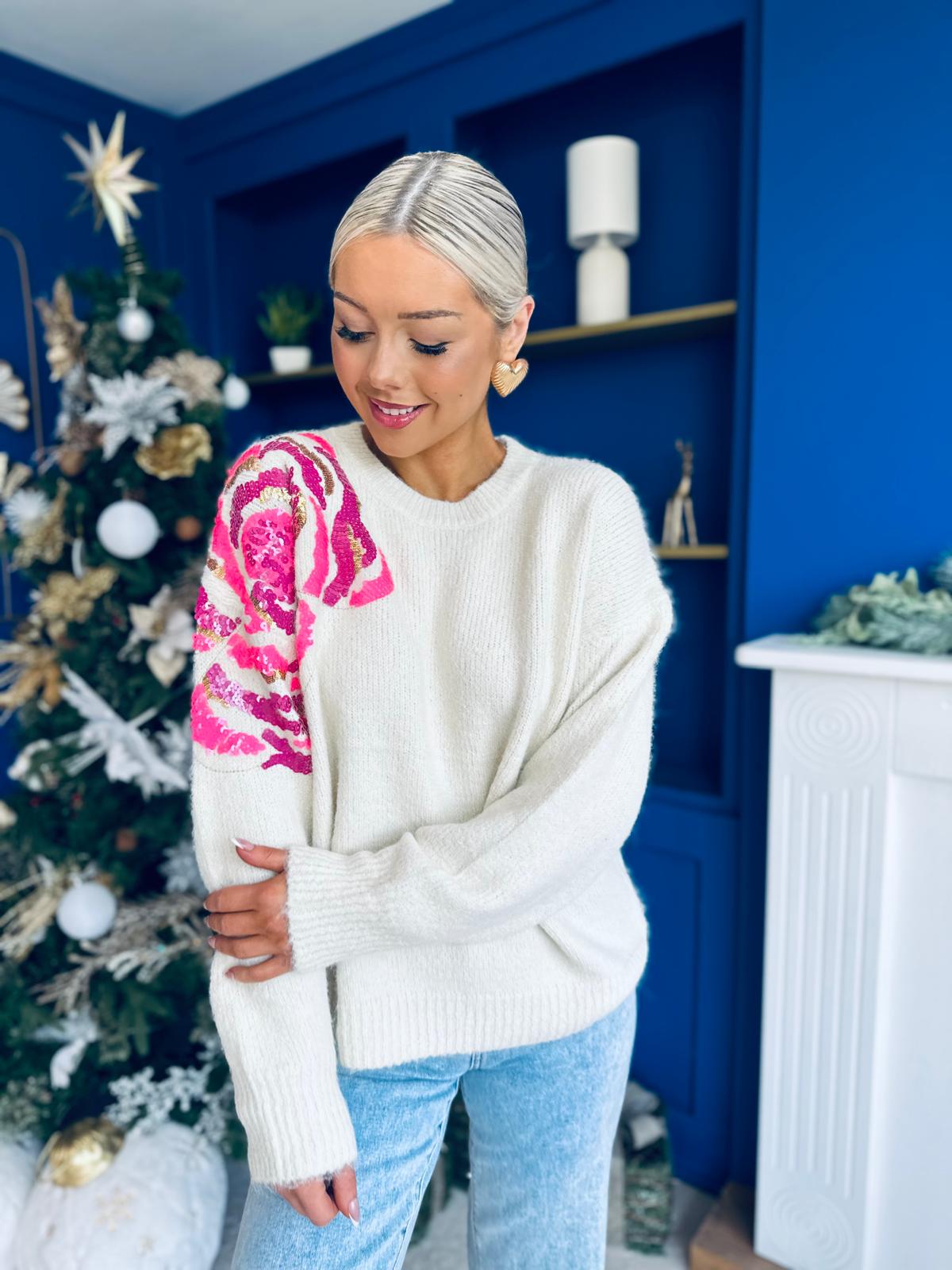 Breah Sequin Detailed Jumper Cream