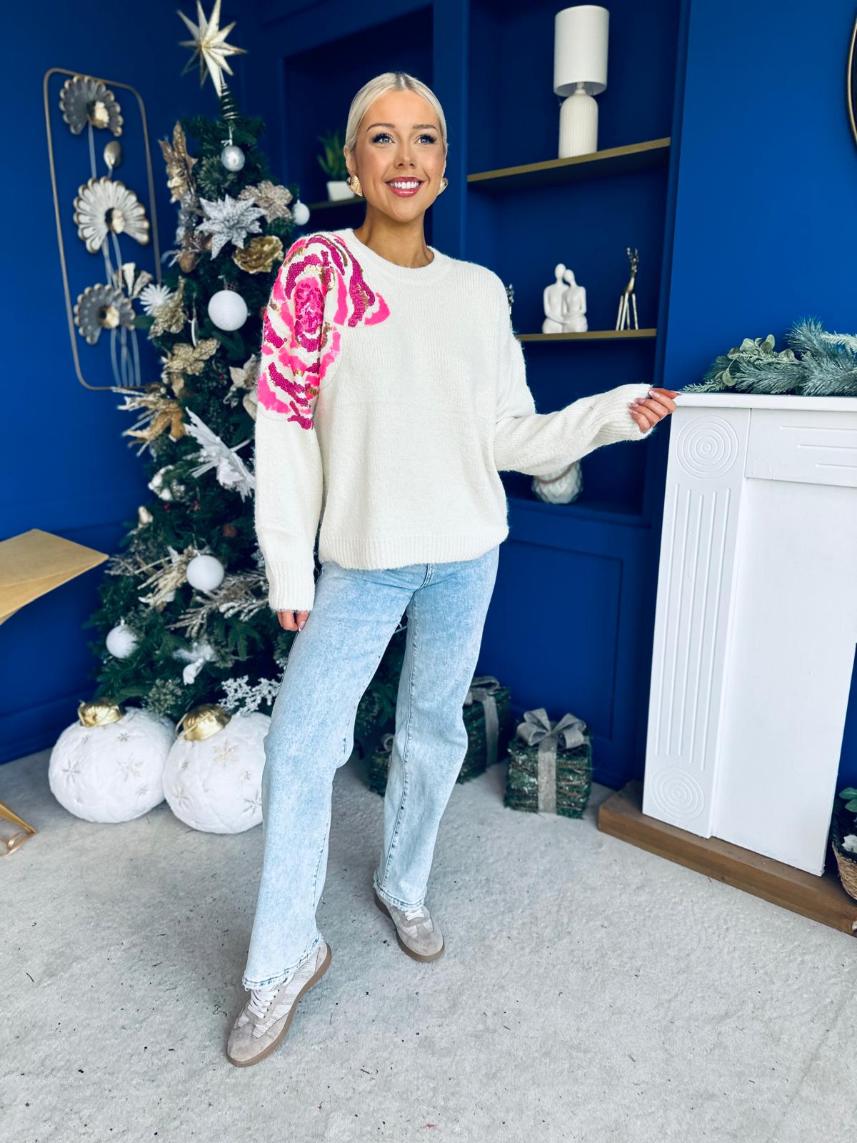 Breah Sequin Detailed Jumper Cream