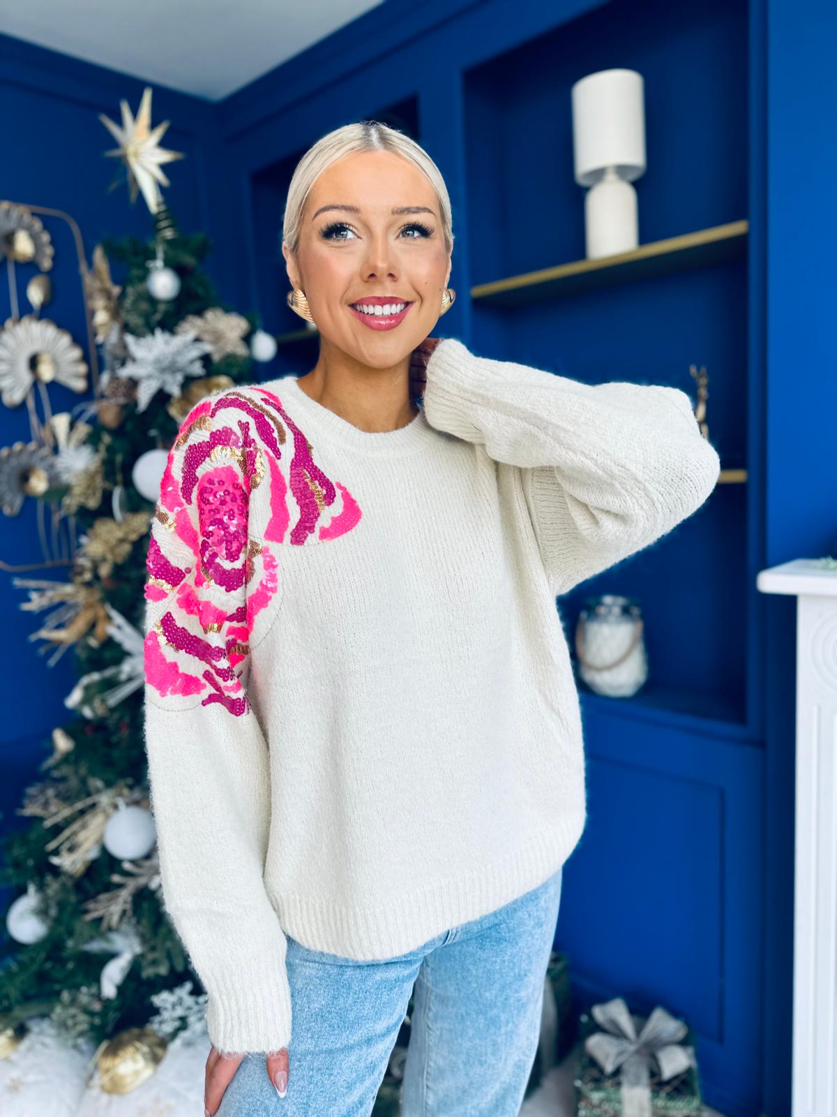 Breah Sequin Detailed Jumper Cream