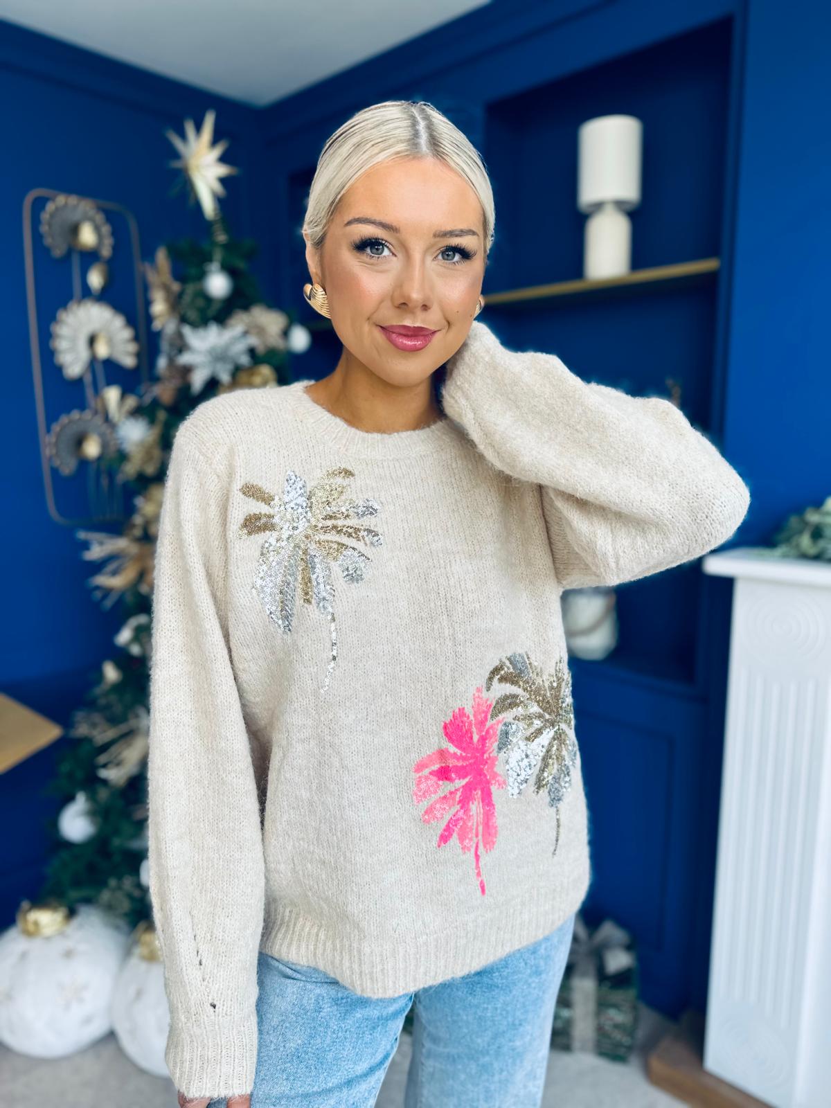 Macie Sequin Detailed Jumper Cream