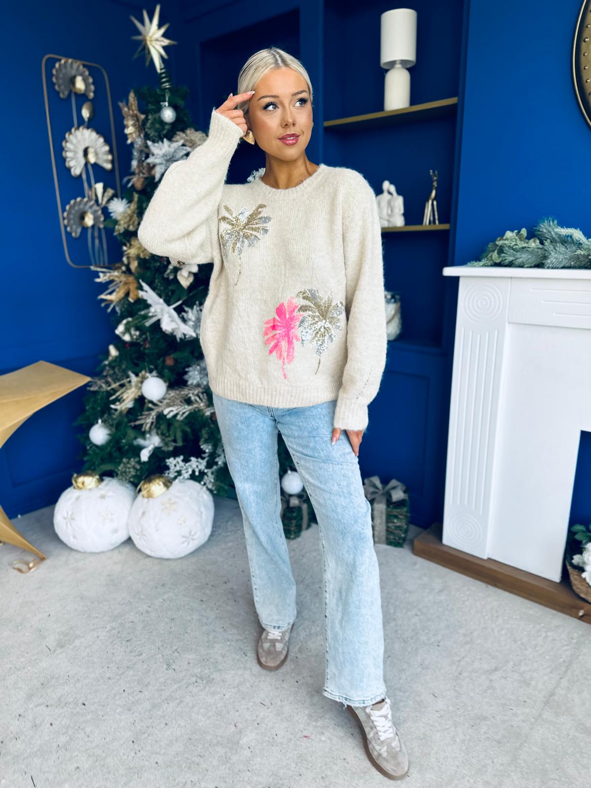 Macie Sequin Detailed Jumper Cream