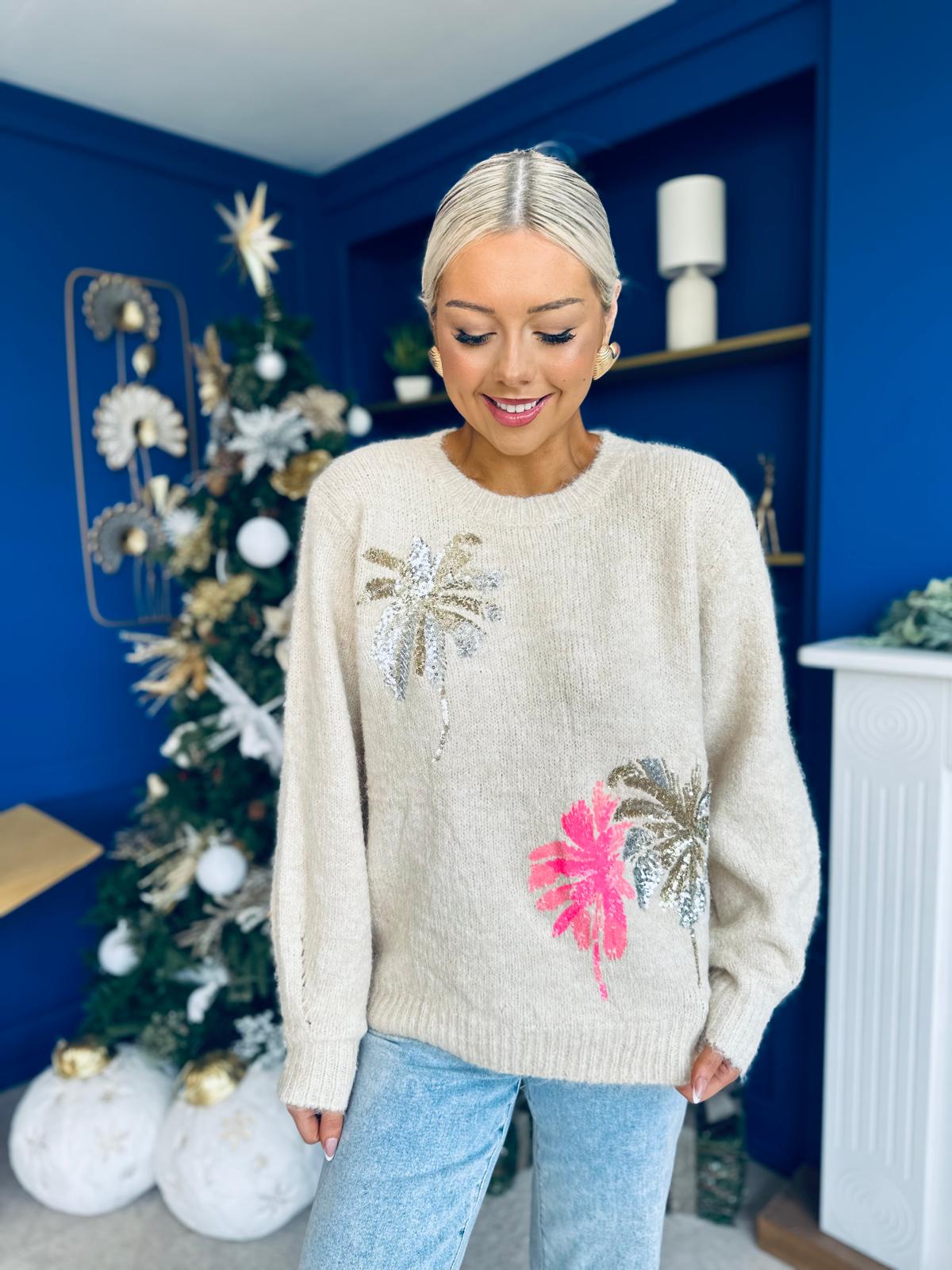 Macie Sequin Detailed Jumper Cream