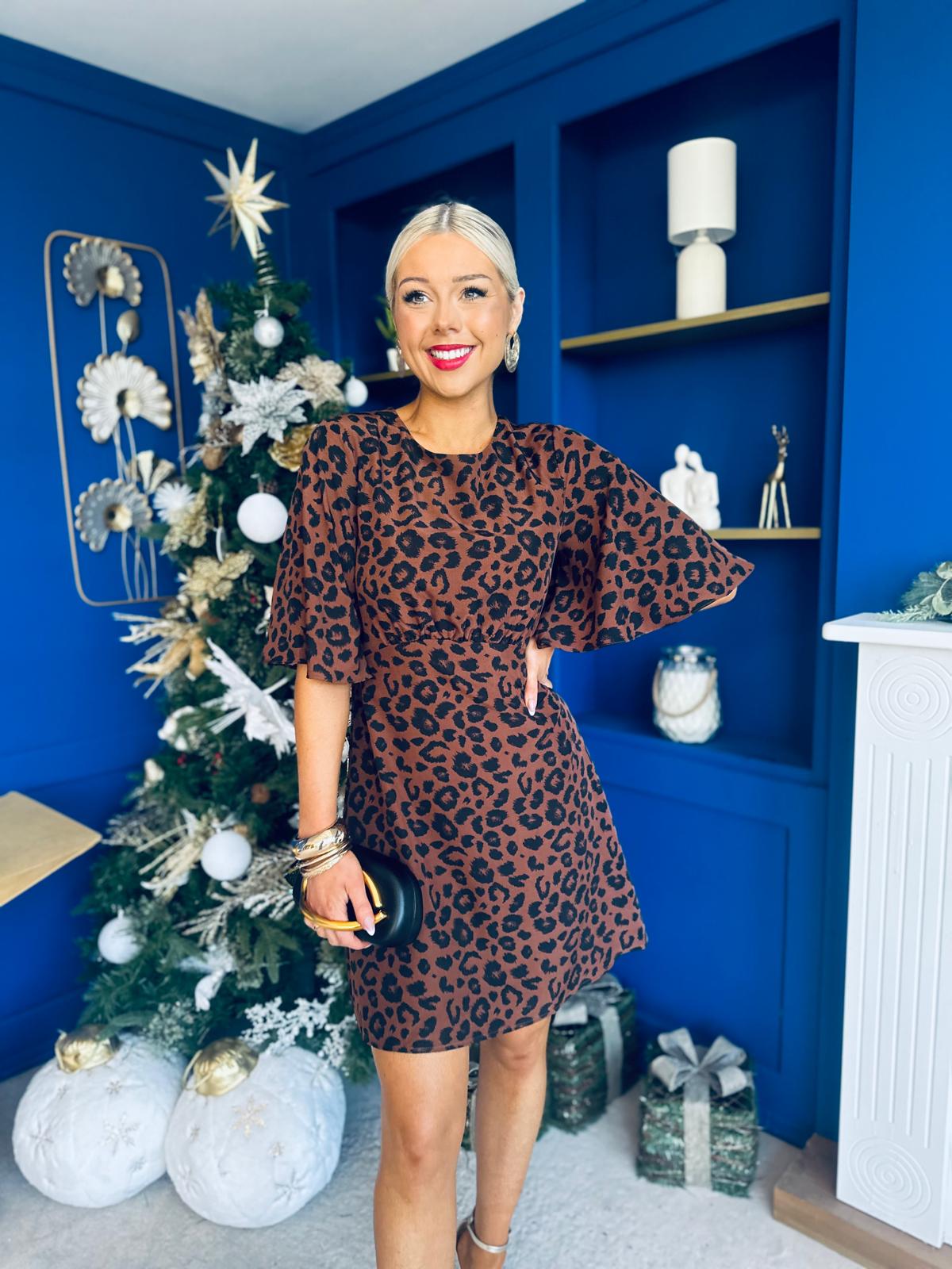 Britney Animal Angel Sleeve Mini Dress Coco