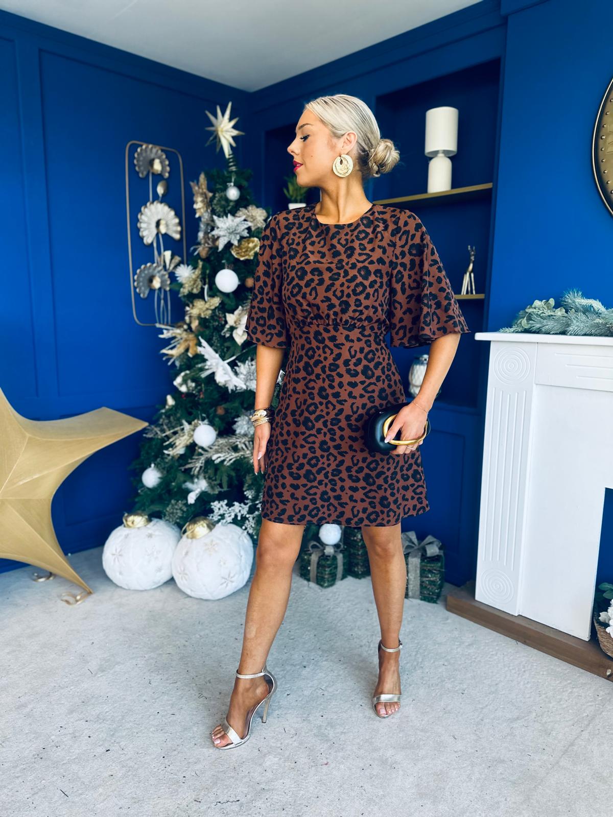 Britney Animal Angel Sleeve Mini Dress Coco