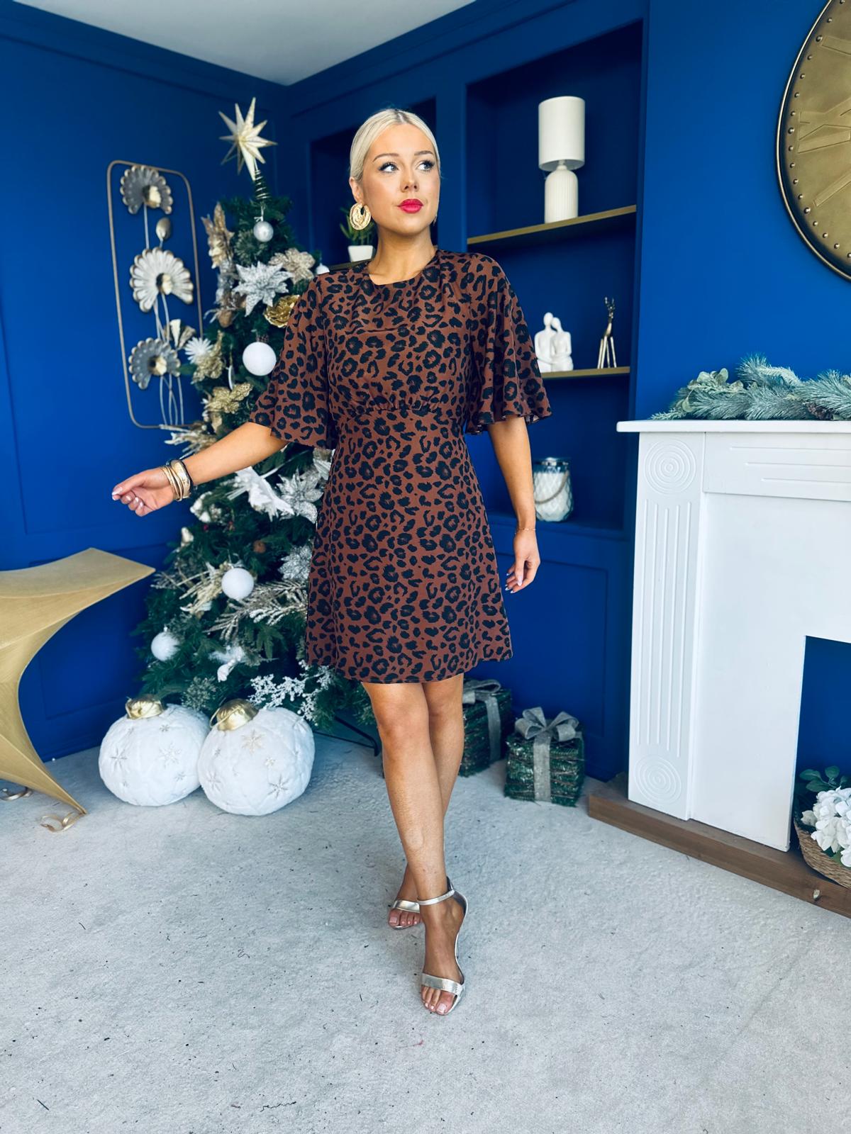 Britney Animal Angel Sleeve Mini Dress Coco