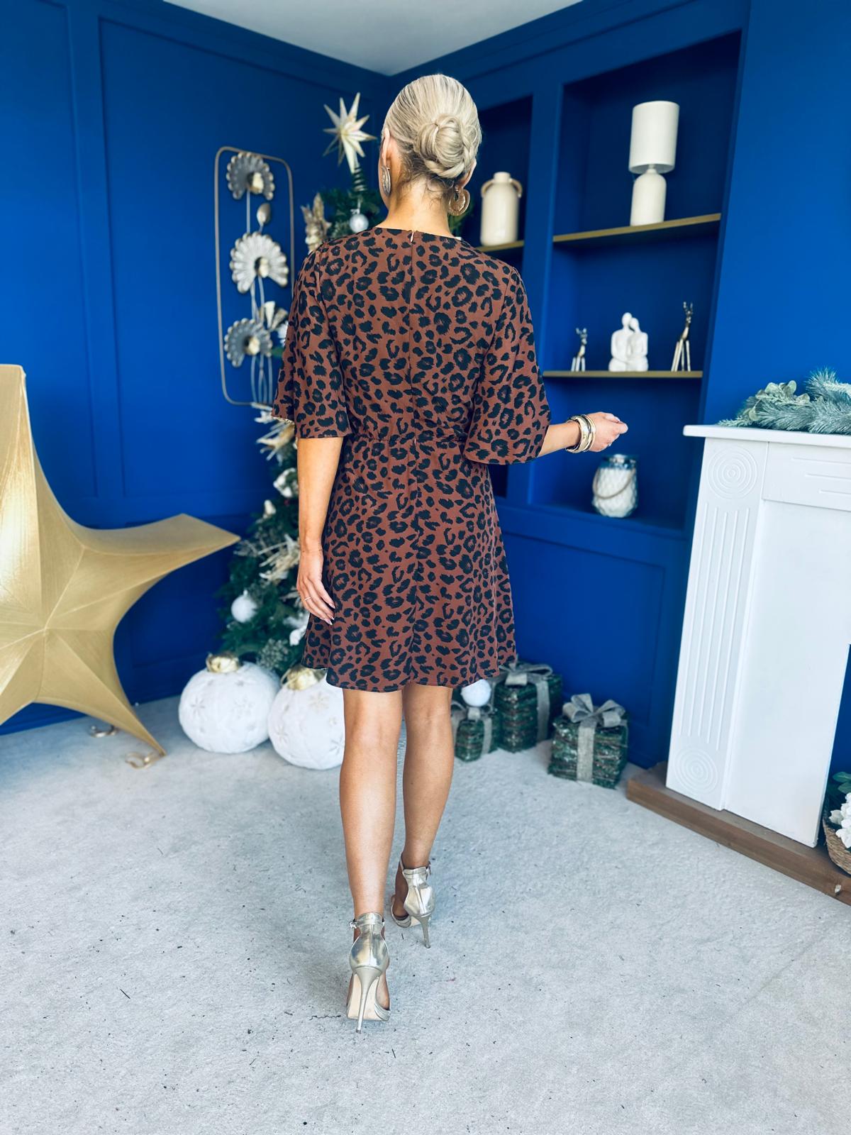 Britney Animal Angel Sleeve Mini Dress Coco