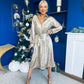Gwyn Metalic Shimmer Midi Shirt Dress Gold