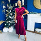 Harriet Pearl Detailed Velvet Midi Dress Wine