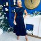 Harriet Pearl Detailed Velvet Midi Dress Navy
