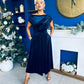 Harriet Pearl Detailed Velvet Midi Dress Navy
