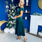 Harriet Pearl Detailed Velvet Midi Dress Forest