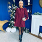Ila Detailed Cord Mini Shift Dress Burgundy