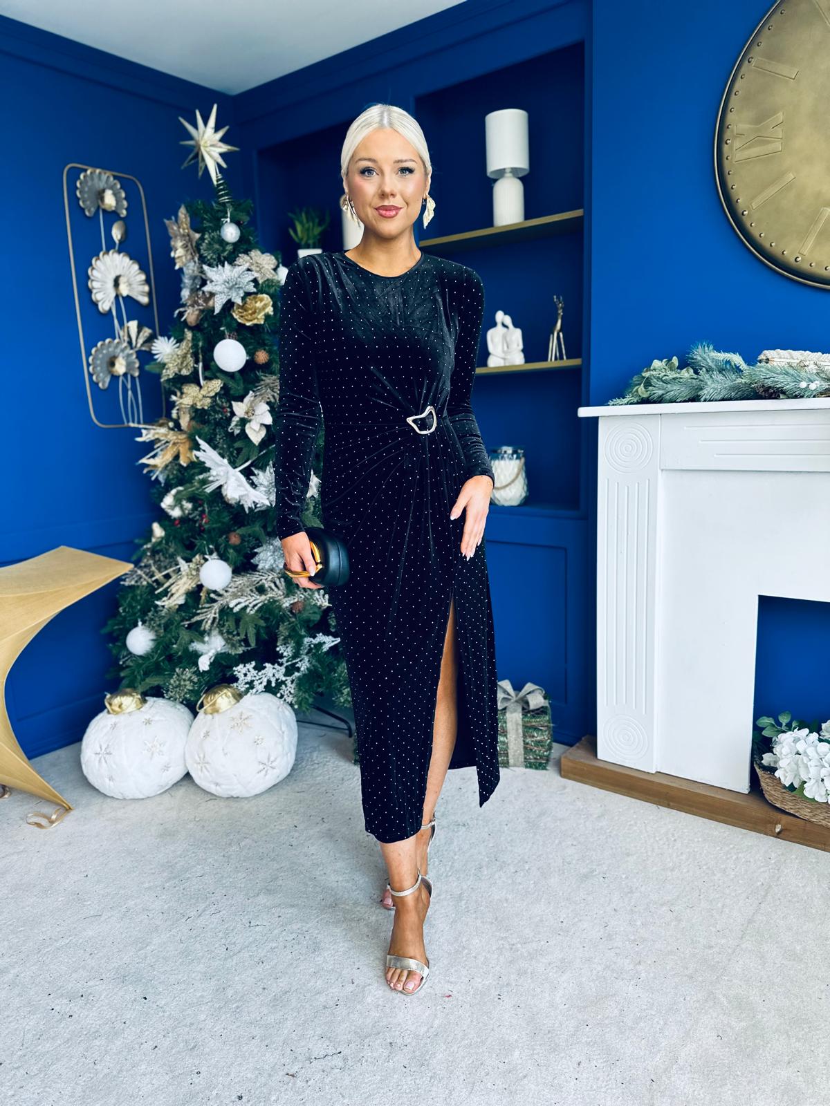 Maeve Studded Velvet Dress Black