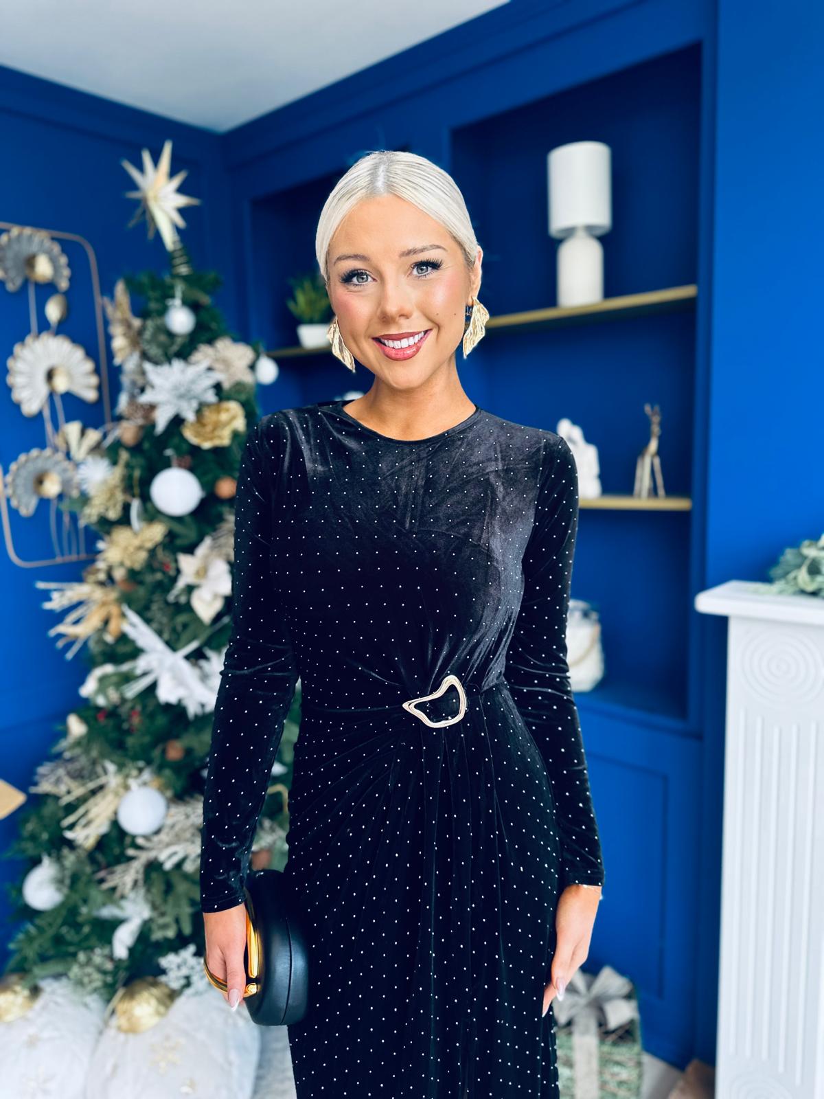 Maeve Studded Velvet Dress Black