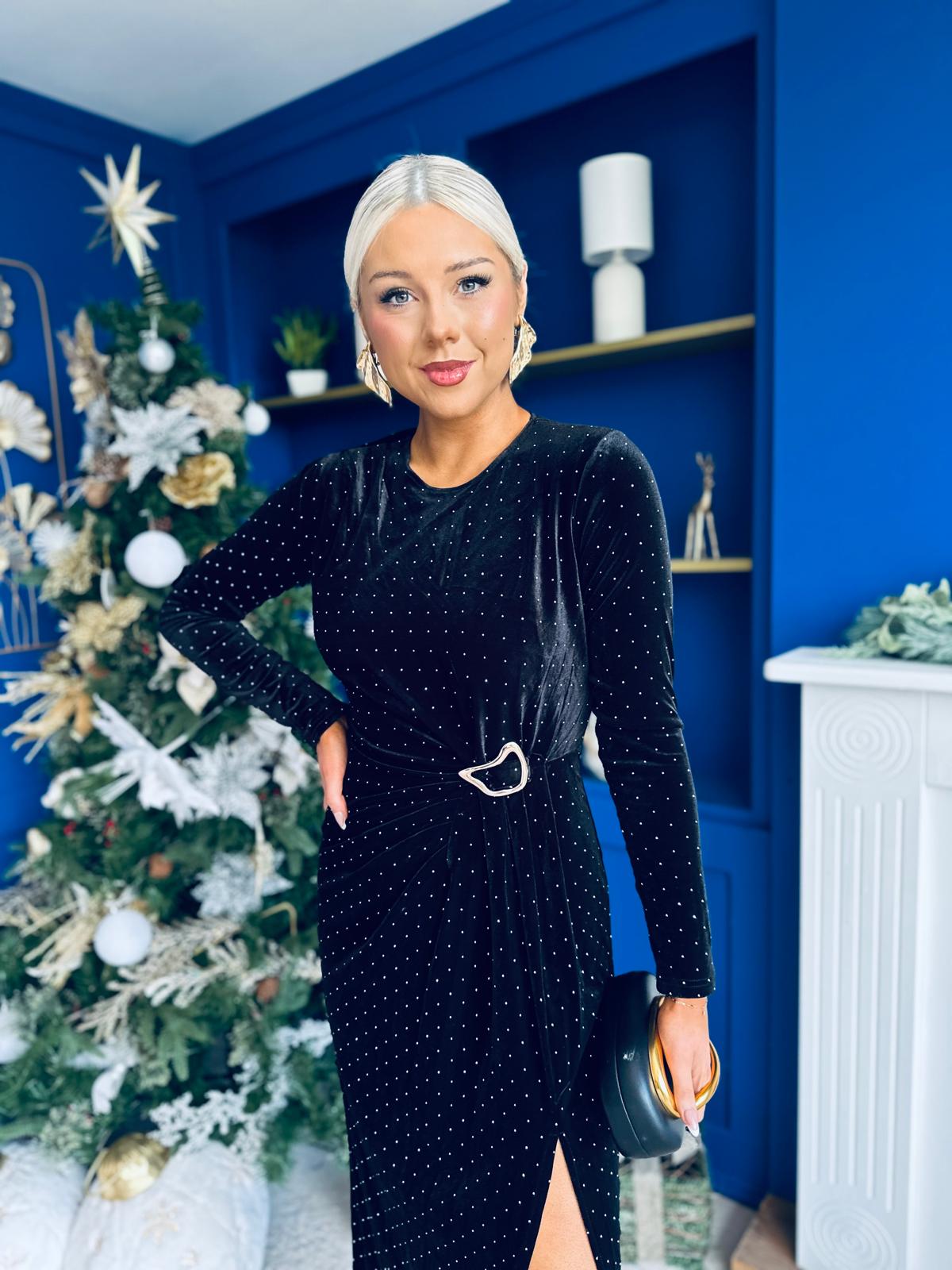 Maeve Studded Velvet Dress Black