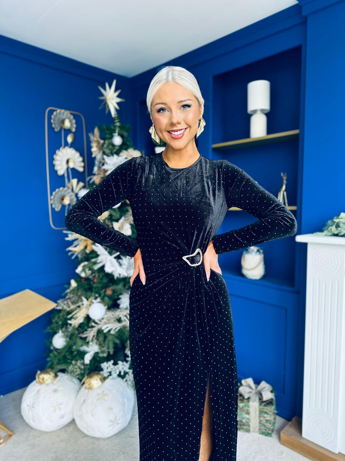 Maeve Studded Velvet Dress Black