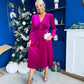 Doireann Pearl Button Velvet Midi Dress Orchid