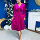 Doireann Pearl Button Velvet Midi Dress Orchid