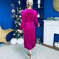 Doireann Pearl Button Velvet Midi Dress Orchid