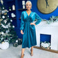 Doireann Pearl Button Velvet Midi Dress Turquoise