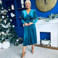 Doireann Pearl Button Velvet Midi Dress Turquoise