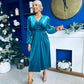 Doireann Pearl Button Velvet Midi Dress Turquoise