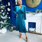 Doireann Pearl Button Velvet Midi Dress Turquoise