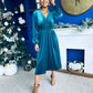 Doireann Pearl Button Velvet Midi Dress Turquoise