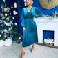 Doireann Pearl Button Velvet Midi Dress Turquoise