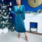 Doireann Pearl Button Velvet Midi Dress Turquoise