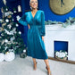 Doireann Pearl Button Velvet Midi Dress Turquoise