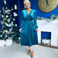 Doireann Pearl Button Velvet Midi Dress Turquoise