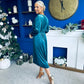 Doireann Pearl Button Velvet Midi Dress Turquoise