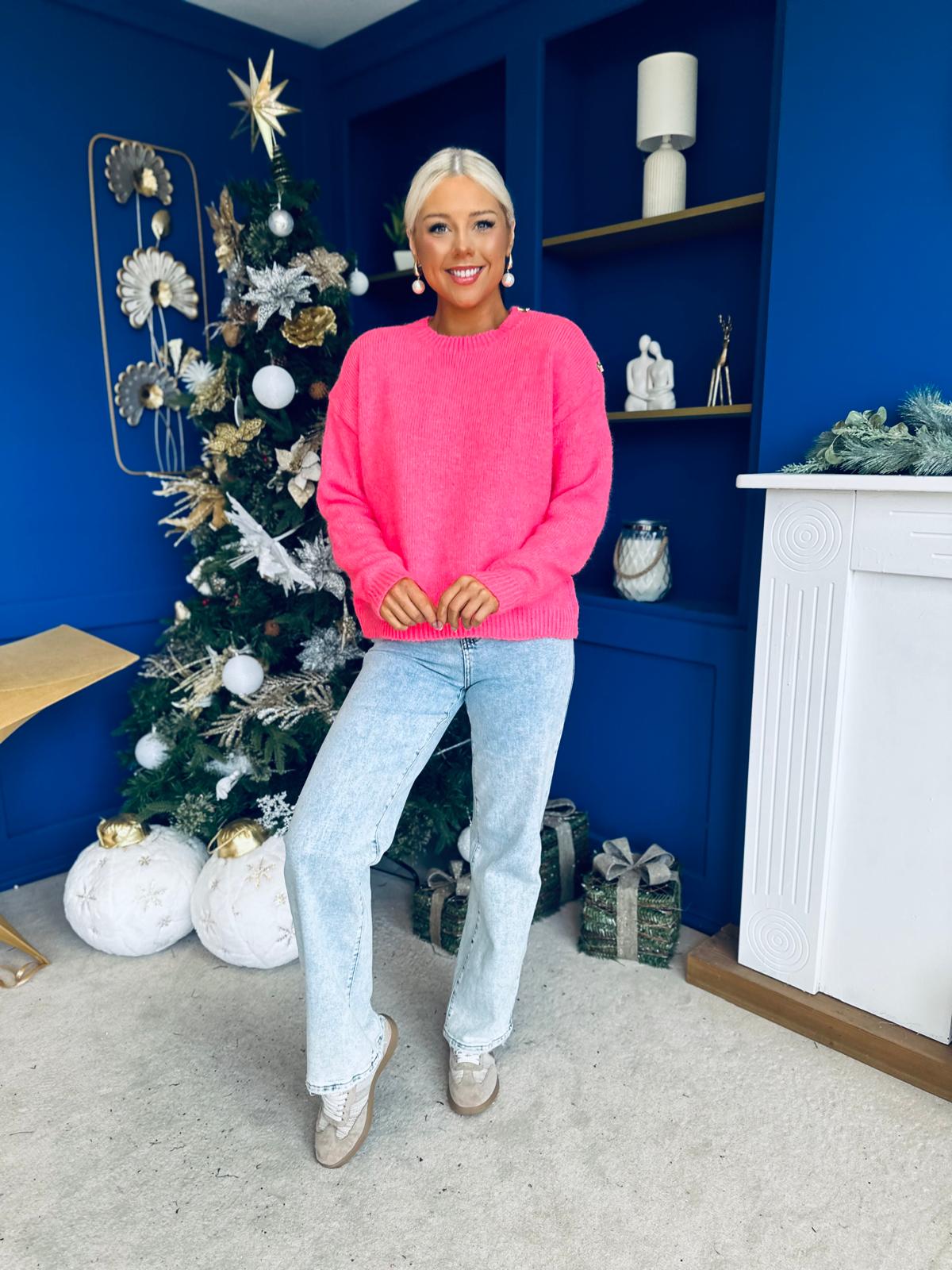 Aine Button Detail Jumper Pink