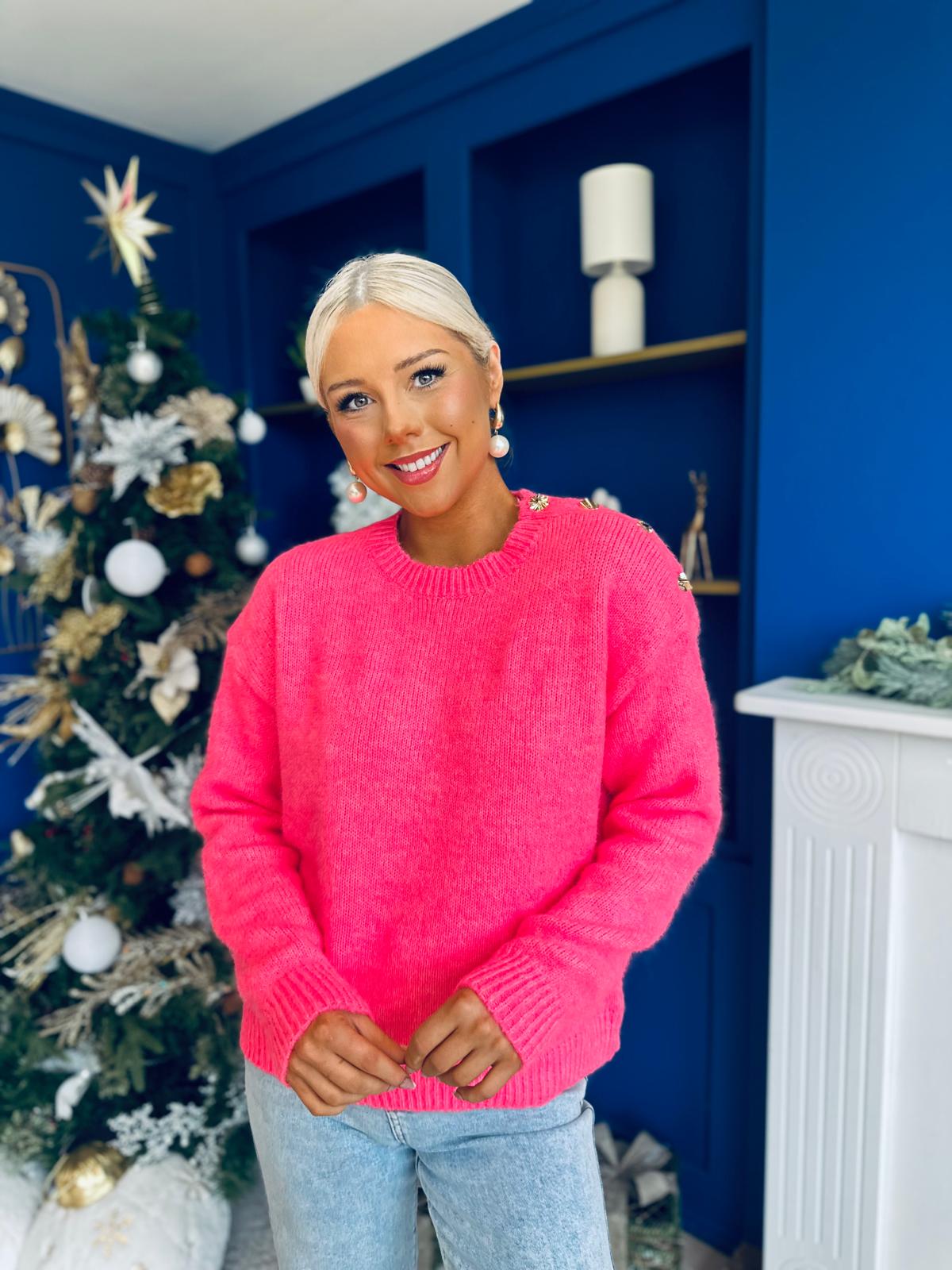 Aine Button Detail Jumper Pink