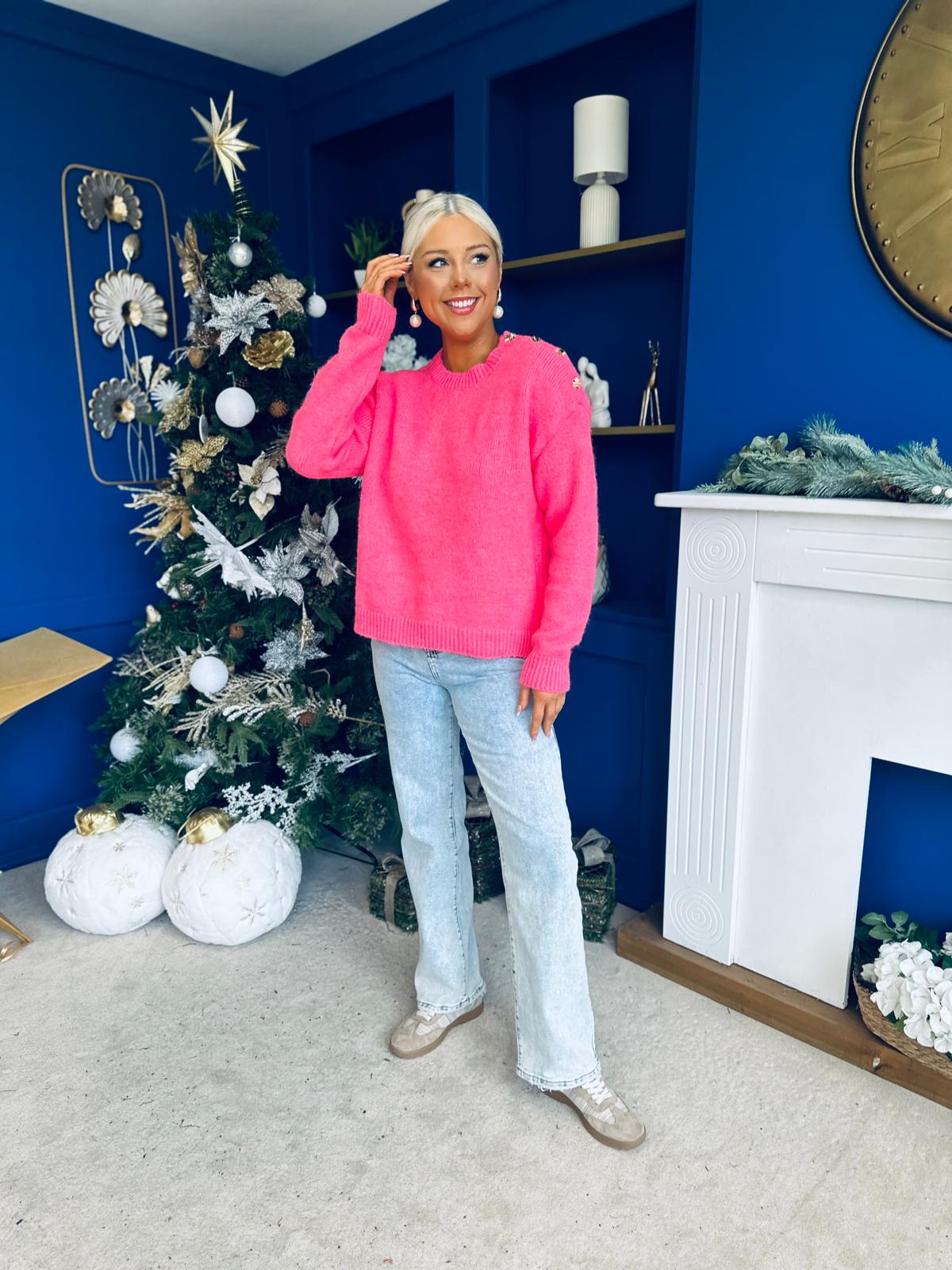 Aine Button Detail Jumper Pink