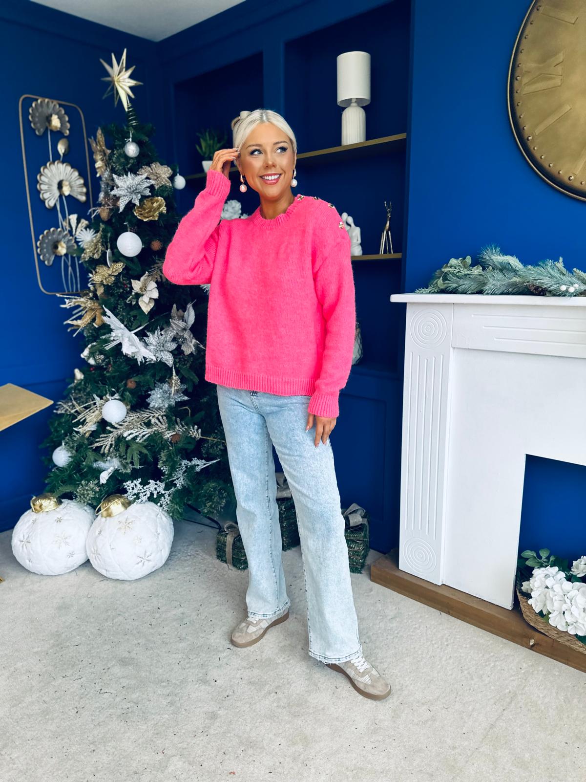 Aine Button Detail Jumper Pink