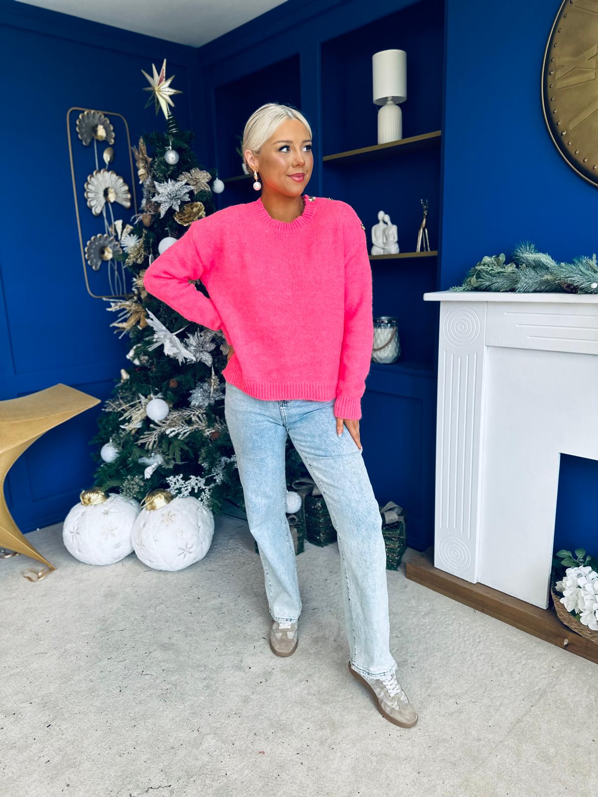 Aine Button Detail Jumper Pink