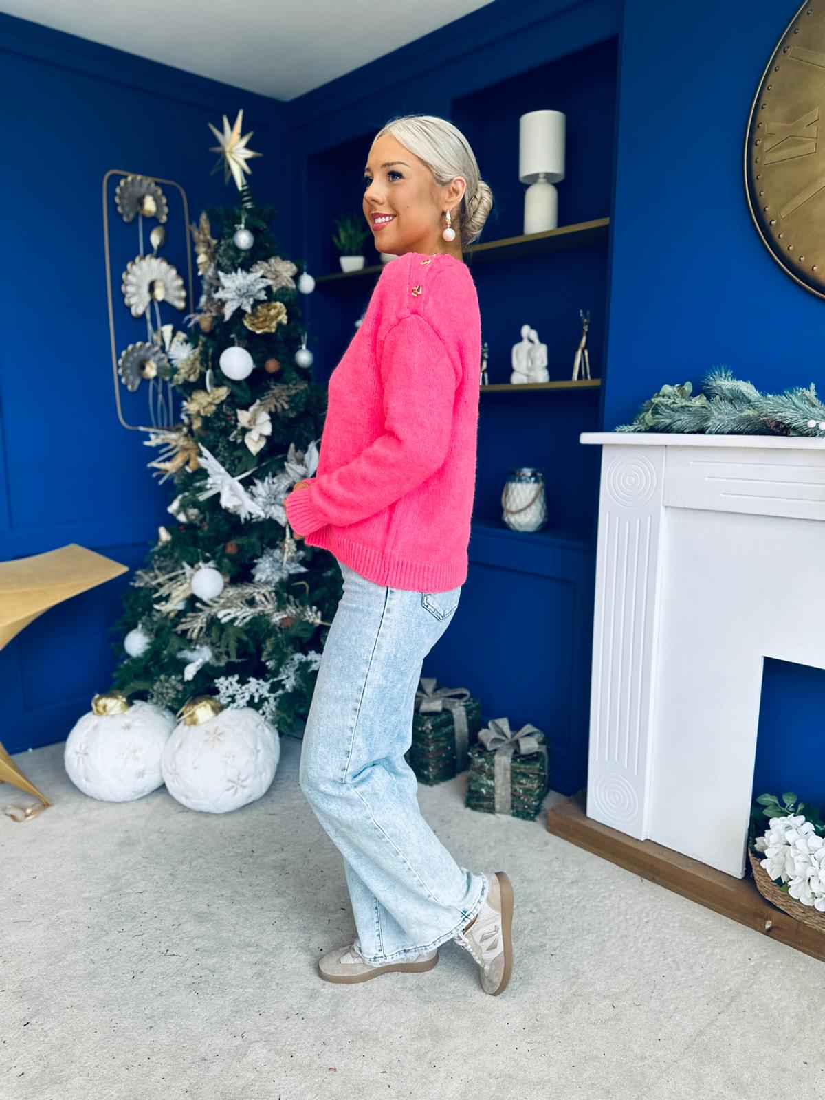 Aine Button Detail Jumper Pink